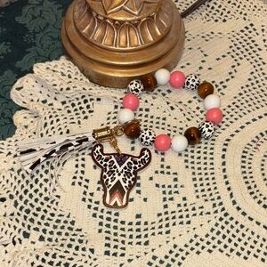 Animal Print Beaded Keychain Bracelet